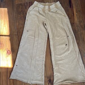 Aerie  Tan Casual distressed Wide-Leg Bottoms Worn once. Last photo actual color